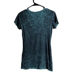 Daytrip Distressed Graphic Tee Shirt Teal Blue Wings Rhinestone Women's S